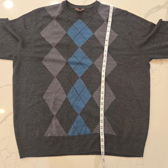 Dockers Mens Argyle Diamond Crewneck Long Sleeve Knit Sweater Size XL Gray Blue - Picture 10 of 11